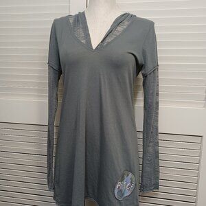 Santore + Company PEACE V Neck Hooded Tee Shirt Womens Large